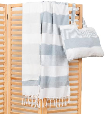 TRAMAS+ Pareo Toalla Grande, Toallas Multiusos Complementos Playa Mujer, Fular Chal para el Mar y Piscina - Raya Algodón Gris Pack