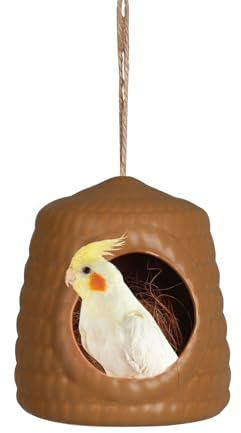 Vogelhaus aus Keramik, hängendes Vogelnest für den Außenbereich, Hamster, Papageienkäfig, Zubehör, Dekorationen, Sittich, Ruhe, Brutplatz, Vogelhaus, geeignet für drinnen und draußen (braun)