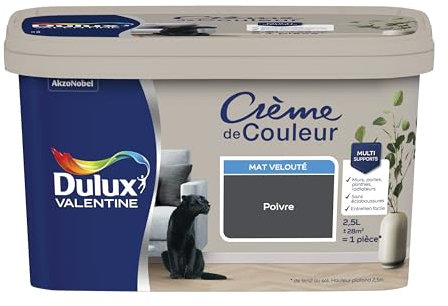 Dulux Valentine Crème de Couleur - Peinture multi-supports intérieure - Mat Poivre 2,5 L