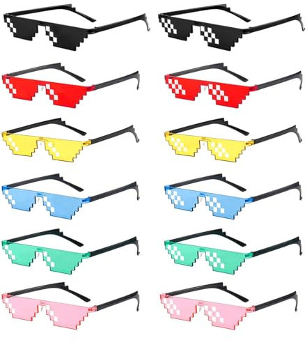 ENUOLI 12er-Pack Thug Life-Party-Sonnenbrillen, lustige bunte Party-Sonnenbrillen, große Menge an Retro-lustigen Brillen,8-Bit-Pixel-Multicolor-Mosaik-Gamer-MLG-Foto-Requisiten-Brillen für Erwachsene