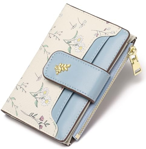 GAEKEAO Petit Portefeuille Femme Blocage RFID Cuir Bifold Porte Carte à Fermeture éclair Titulaire de Carte de Crédit avec Fenêtre d'identification