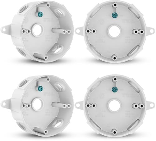 Juexica 4 Pcs 4 Inch Round Electrical Box 1/2 Inch 5 Holes Weatherproof Outlet Junction Box for Outdoor Lighting Systems Ceiling Fan, UL Listed(White)