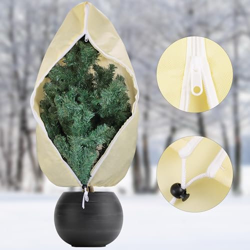 Winterschutz für Pflanzen, 85g/m² Frostschutz Pflanzen, Pflanzenschutz Winter mit Reißverschluss und Kordelzug, Überwinterungszelt für Pflanzen, Winterabdeckung für Olivenbaum Palmen Draußen (80x60cm)