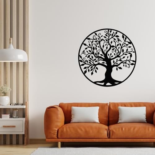 BGTODO Plaque murale en métal à suspendre - Arbre de vie - 50 cm - En fer noir - Décoration d'intérieur - Plaque murale Viking - Style basique (arbre de levage, L, style basique)