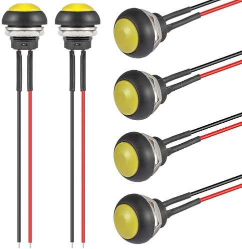 VEXUNGA Pulsador Interruptor 12MM Redondo Mini Pulsadores Momentáneo Interruptores 12V Impermeable Electricos Pequeño Coche Botón SPST ON OFF 3A/250V con Linea (6 Piezas)