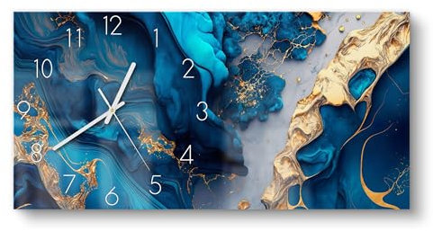 DEQORI Glasuhr | vertikal 60x30 cm | Motiv Goldene Tiefen | große XXL Design Uhr aus Glas | leise Wanduhr für Wohnzimmer & Küche | Moderne Hingucker Uhr für die Wand
