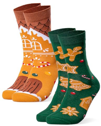 Occulto Damen & Herren Weihnachts Socken 2er Pack (Modell: Santa) Lebkuchen 35-38