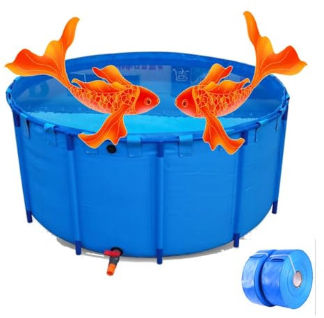 zklaseot Stahlrahmenbecken, Aquarium-Pool Teichbecken Mit Schlauch Runden Leinwand Fischteich for Die Aufzucht Von Koi-Fischen, Überirdisch Schwimmbecken, Ersatzrahmen(1X0.8M/628L)
