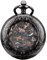 ManChDa Taschenuhr-Taschenuhren Spezielle Lupe Abdeckung Glücklicher Drache Mechanisches Skelett Antike Steampunk Handaufzug Römische Ziffern Antike Fob Uhr für Herren mit Kette Geschenk Box | Schwarz
