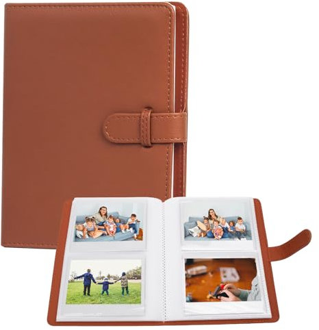 VOVMOEYA 80 Pocket Photo Album 3.5x4.5 Inch Camera Film Storage,For Polaroid Cameras,For Fujifilm Instax Wide 400/300/210 Slip In Photo Book Album 20-Page Holds 80 Pictures-Brown