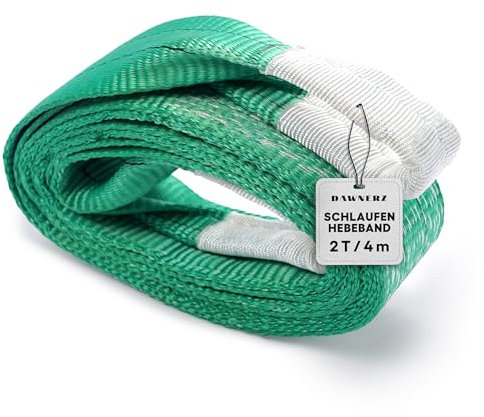 Dawnerz Schlaufen-Hebeband 2000 kg Direkt WLL, 4m - Schwerlast Hebegurt aus Polyester - Zweilagige Hebeschlinge mit Verstärkten Endschlaufen