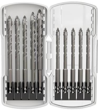 CSOOM Fliesenbohrer Glasbohrer Set, 10 Stück Fliesenbohrer Set für Porzellan, Keramik, Fliesen, Beton, Ziegelwand, Glas