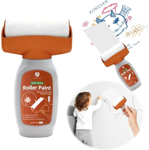 Fosoloni Peinture murale 500 g - Gris - Rouleau de réparation murale 2 en 1 - Brosse à rouleau avec pâte de réparation murale - Pour cuisine, chambre à coucher, salon et salle de jeux