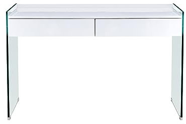 MAESTRO FERRETERO MF - Mesa de Cristal Limoges con Cajonera Lacada en Blanco 120 x 60 cm para Oficina o Estudio
