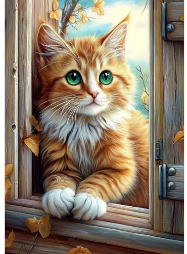 QENSPE Diamond Painting Katze, Niedliches Tier Diamond Art Set Erwachsene, Kristall Diamant Malerei DIY Diamant Kunst Handwerk für Haus Zimmer Wand Dekor 30x40cm