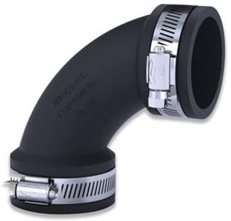eco-filtration Fernco 2 Flexible Elbow (63 mm to 50 mm) - EPDM Rubber 90° Pipe Connector with Stainless Steel Clamps - Leak-Proof, Reusable and Easy Installation