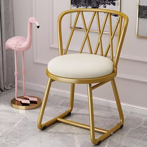 Sedia da trucco in ferro battuto con schienale per camera da letto, soggiorno, cucina, sedia da toilette multifunzionale con fiocco (bianco rotto)