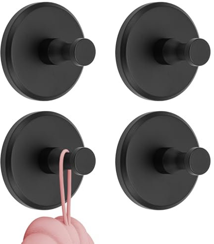 Bafiwu Lot de 4 crochets à ventouse pour salle de bain - Extra solides - Ventouses - Crochets pour serviettes et peignoirs - (Noir*4)