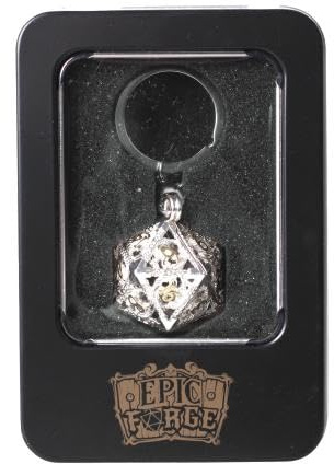 Epic Forge Schlüsselanhänger, D20, silberfarben, 7 Mini-Metallwürfel (5 mm)