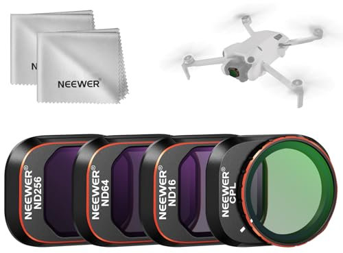 NEEWER ND CPL Filter Set kompatibel mit DJI Mini 4 Pro, 4er Pack mehrfach beschichtetes HD Optikglas aufschraubbar, ND16 ND64 ND256 Zirkularer Polfilter Graufilter Drone Zubehör, mit 2x Reinigungstuch