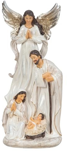 mucHome Heilige Familie Statue mit Engel Figuren in Weiß 20,5cm Höhe 9cm Breite Weihnachten Krippe