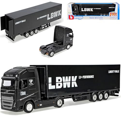 alles-meine.de GmbH Volvo FH16 Globetrotter 750 LBWK Liberty Walk Schwarz mit Anhänger 1/43 Burago Modell Auto mit individiuellem Wunschkennzeichen