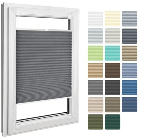 Home-Vision Plissee Faltrollo zum Kleben Melange Graphit B55cm x H80cm | Leinenoptik Blickdicht Sonnenschutz Jalousie für Fenster & Tür