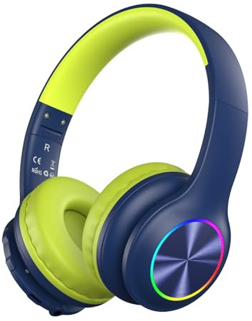 Candy Bila Kids Bluetooth 6.0 Headphones with LED Light, 85Hours Playtimes, Type-C Fast Charging, 85/94dB Volume Limited, Comfort Wireless Headphones with Built-in Mic, Wired & TF Card Mode, Green
