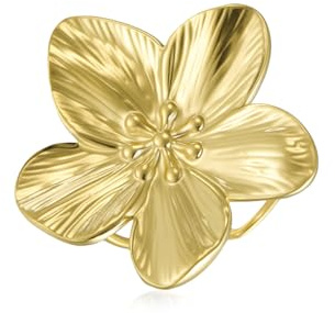 Amaxer Dicker Blumenring für Damen, Edelstahl, modisch, groß, groß, übertrieben, verstellbar, floral, offenes Band, Fingerringe