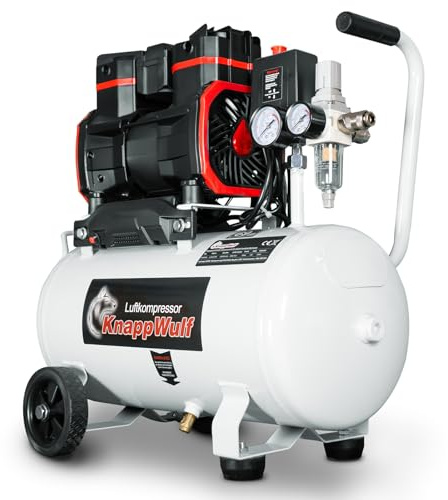KnappWulf viskkompressor KW6024 luftkompressor tryckluftkompressor 24 L tank, 1 500 W, 69 dB 10 bar drifttryck, 256 l/min luftgenomsläpp, med vattenseparator, tyst, 230 V