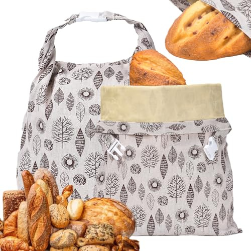 2 stycken brödpåsar med bivax, 43 cm x 33 cm brödpåse, återanvändbart förvaringsbyte av bomull med bivax och linne, brödförvaring, för hembakat bröd och bakverk