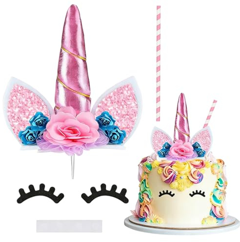 BAHME Einhorn Deko Torte, Kuchendeko Einhorn Geburtstag Deko, Cake Topper Unicorn Kindergeburtstag Rosa Tortendeko Mädchen