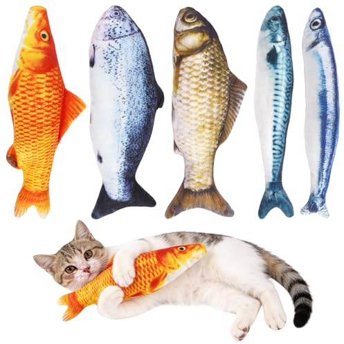 5 stycken kattleksaker med kattmynta, 20 cm kattleksak, valeriana | fiskform med makrill, sur, gräskarp, lax och rödkarp, för husdjur, katter, självintagning, intelligensträning