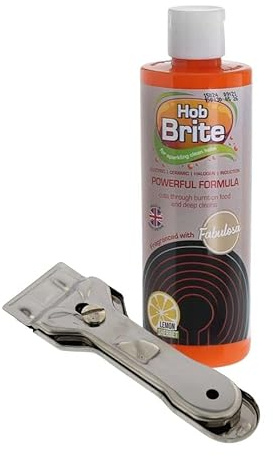 KGA SUPPLIES Hob Brite Ceramic & Glass Hob Cleaner 300ml with Hob Scraper – Powerful Burnt Food Remover for Ceramic, Induction & Electric Hobs – Lemon Sherbet Cleaning Bundle