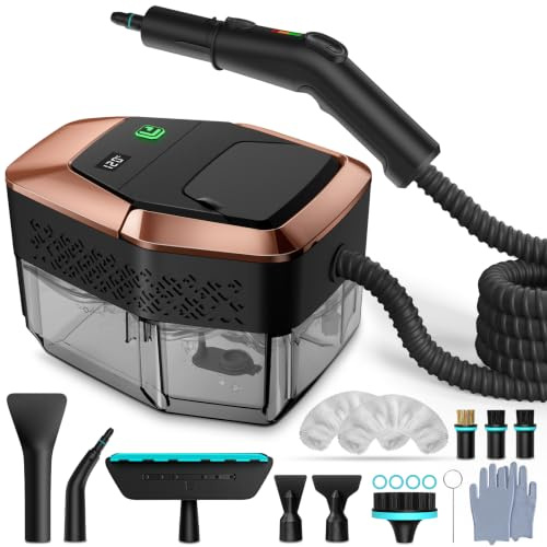 GalhanEhe 14 in 1 Pulitore a Vapore, 3 Livelli Maniglia Regolabile, Display Temperatura, 15s in Riscaldamento,1,8L Serbatoio, per Cucina, Bagno, Auto e Mobili (Nero e Oro)
