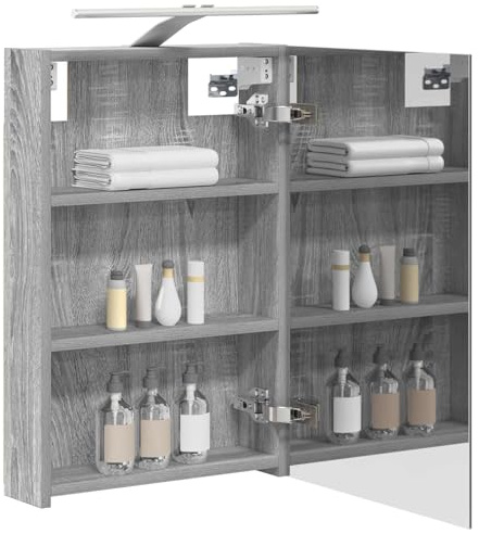 vidaXL Badezimmerspiegelschrank Graues Sonoma 40 x 10,5 x 60,5 cm, Moderner Spiegelschrank, rechteckig, Wandregal für Badezimmer, praktische Aufbewahrung