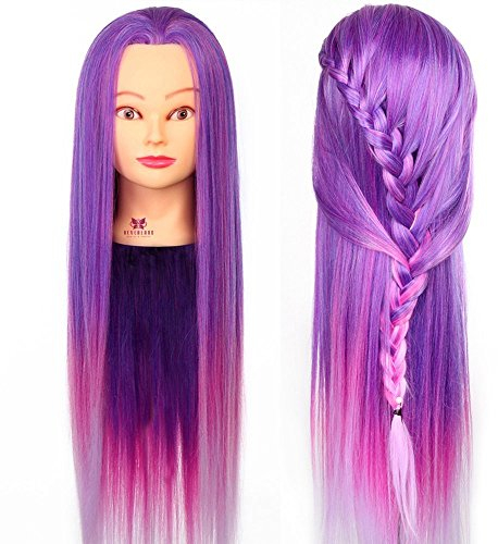 Neverland Beauty 26 Colorful Long Hair Training Head Model Hairdressing Clamp Stand Dummy Practice Mannequin with Table Clamp Dreamy Purple