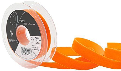 Berisfords Velvet Ribbon Orange 21mm x 10m - Nylon Craft Ribbon for Sewing, Gift Wrapping and Hair Accessories