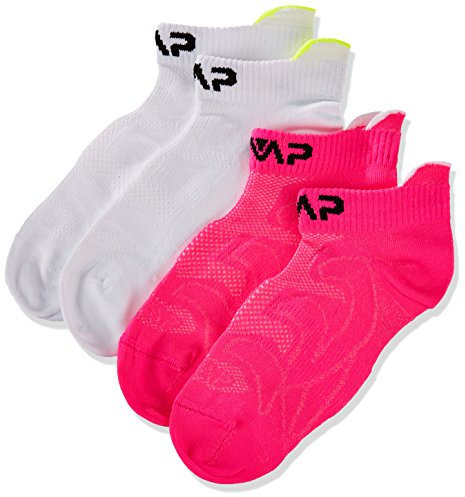 CMP - Chaussettes de fitness ultralégères pour enfants, Blanc-Rose Fluo, 31/33