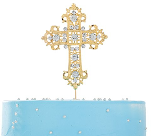 LOVENJOY Kreuz Tortendeko Gold Strass Kristall Taufe Cake Topper zur Kommunion Hochzeit Religiöse Erstkommunion Konfirmation