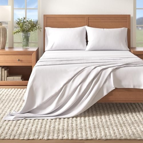 Great Bay Home Set di lenzuola in 100% flanella di cotone extra morbide, calde, accoglienti, leggere, lussuose lenzuola invernali, in tinta unita, collezione Nordic (matrimoniale, bianco invernale)