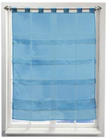 BAILEY JO Gardine mit Falten Schlaufen Gardinen Voile Lichtdurchlässig Vorhang (BxH 100x110cm, Pfau blau)