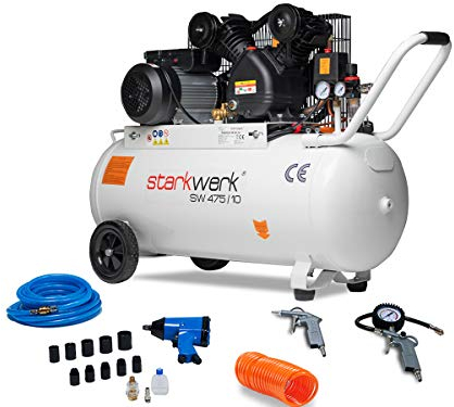 Starkwerk SW 475/10 Druckluftkompressor Kompressor 2,2kW 230V 10Bar 100l Kessel Keilriemenantrieb Compressor Luftkompressor inklusive Druckminderer und Wasserabscheider