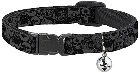 Katzenhalsband, Totenkopf-Design, 20,3 bis 30,5 cm breit, Schwarz/Grau