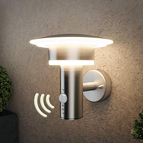 NBHANYUAN Lighting® Outdoor LED Wall Light with Motion Sensor,4 Lighting Modes Outside Lights PIR SUS304 Stainless Steel Wall Lamp IP44 Waterproof 3000K Warm White for Porch 1000LM