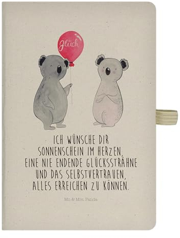 Mr. & Mrs. Panda DIN A5 Baumwoll Notizbuch Koala Luftballon - Geschenk, Party, Koalabär, Eintragebuch, Notizheft, Journal, Kladde, Geburtstag,