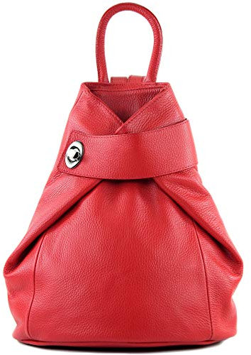 modamoda de - T179 - ital: Damen Rucksack Tasche aus Leder, Farbe:Signalrot