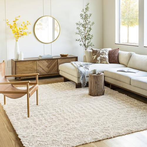 Livabliss Dubai Shaggy Berber Teppich - Flauschiger Wohnzimmerteppich für Esszimmer, Schlafzimmer - Langflor Hochflor Teppich, Creme, Hellbeige, 130x170 cm