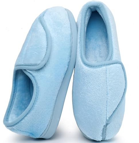 Git-up Frauen Memory Foam Diabetiker Hausschuhe Arthritis Ödem Einstellbare Bequeme Hausschuhe Geschlossene Zehen, Blue 8 US
