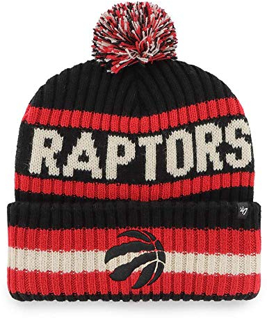 47 NBA Bering Strickmütze mit Bommel für Erwachsene, Toronto Raptors, Schwarz, Schwarz/Rot, Einheitsgr��e